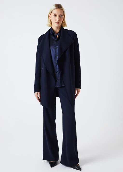 Manteau bi-matière en double face marine