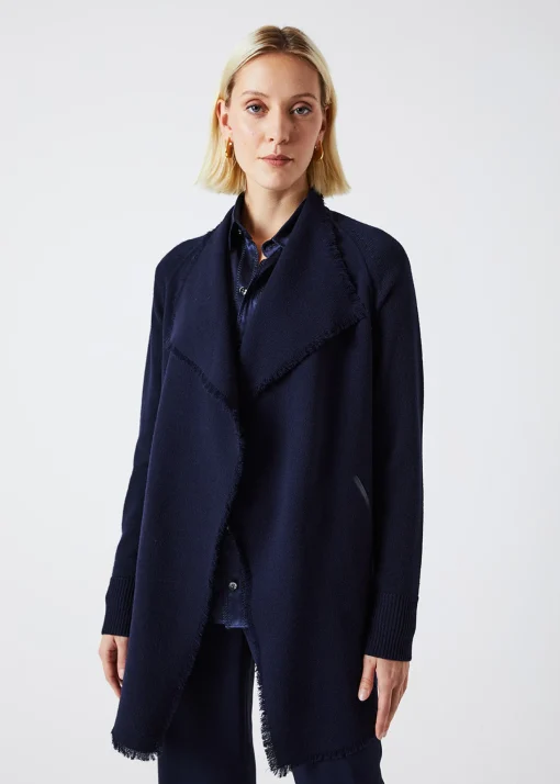 Manteau bi-matière en double face marine