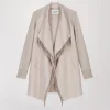 Manteau bi-matière en maille à franges béton