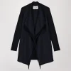 Manteau bi-matière en maille à franges marine