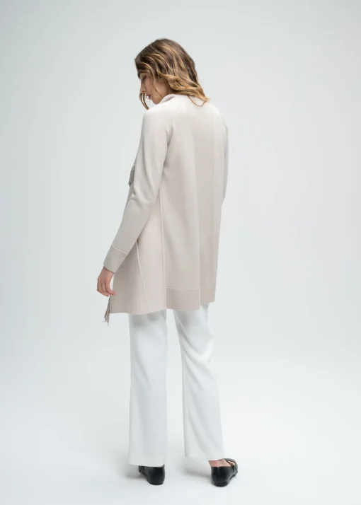 Manteau bi-matière en maille à franges béton