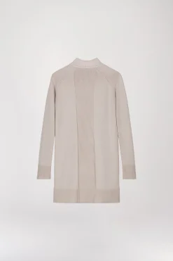 Manteau bi-matière en maille à franges béton