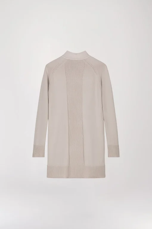 Manteau bi-matière en maille à franges béton