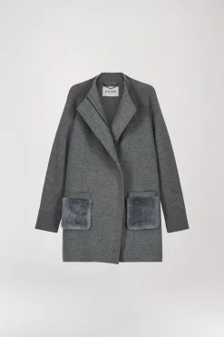 Manteau bi-matière gris