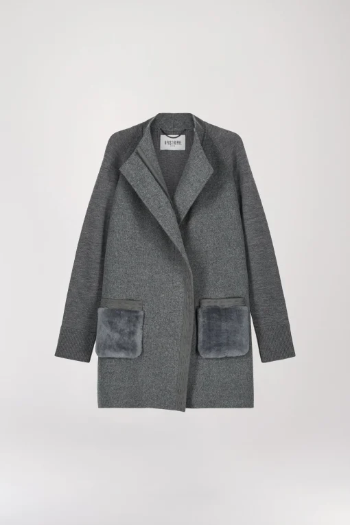 Manteau bi-matière gris