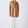 Manteau chemise en cuir camel