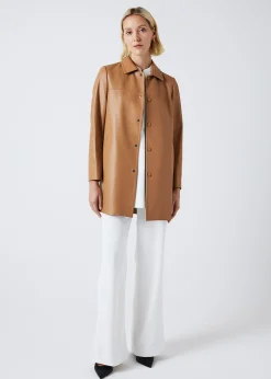 Manteau chemise en cuir camel