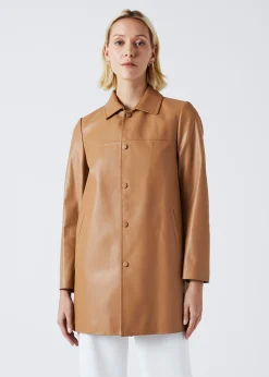Manteau chemise en cuir camel