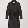 Manteau chemise mi-long en cuir ebene