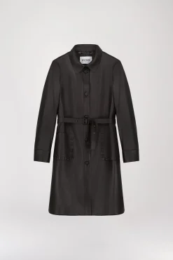 Manteau chemise mi-long en cuir ebene