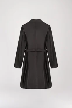 Manteau chemise mi-long en cuir ebene