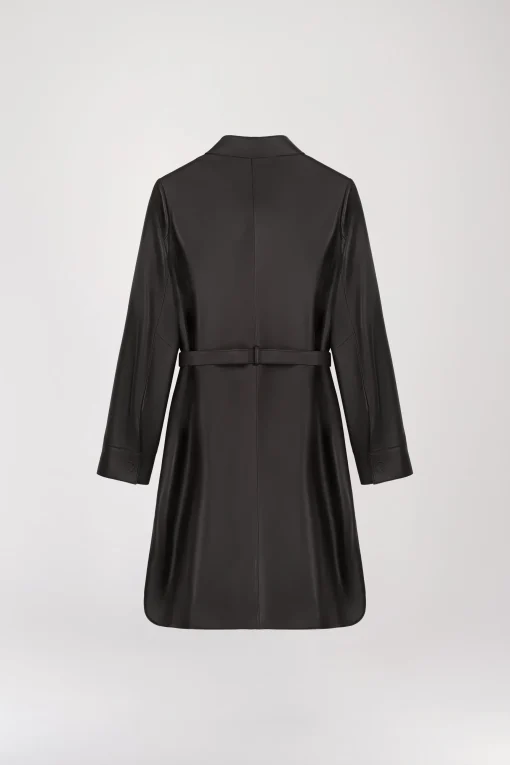 Manteau chemise mi-long en cuir ebene