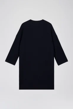 Manteau croisé en double face crêpe avec franges en daim