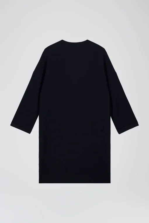 Manteau croisé en double face crêpe avec franges en daim