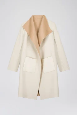 Manteau en double face bicolore beige