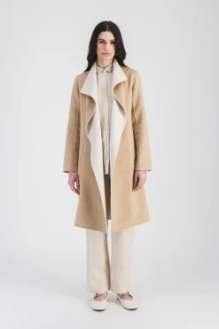 Manteau en double face bicolore beige