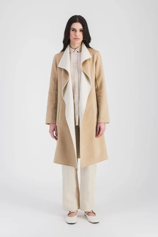 Manteau en double face bicolore beige