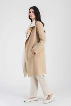 Manteau en double face bicolore beige