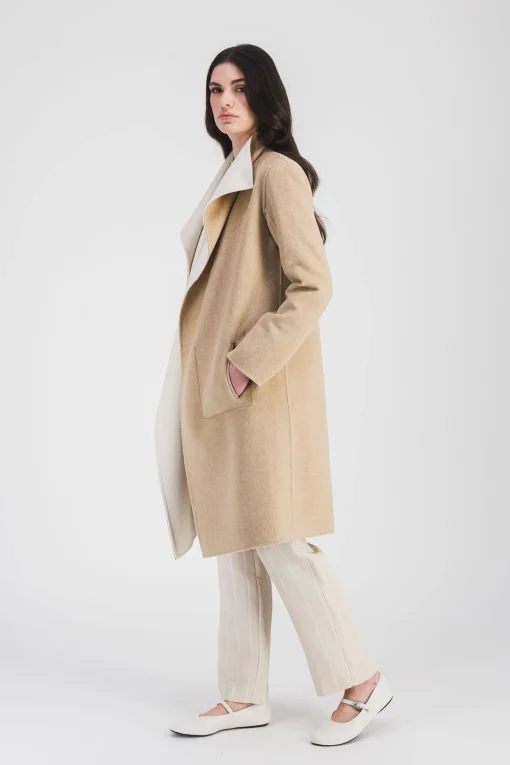 Manteau en double face bicolore beige