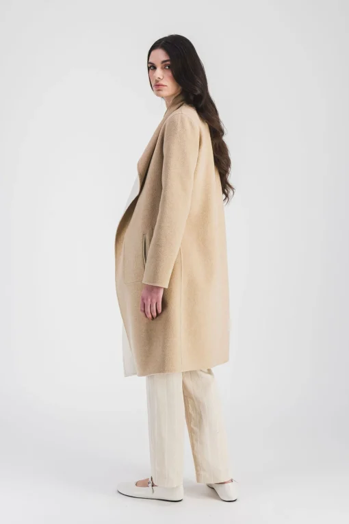 Manteau en double face bicolore beige
