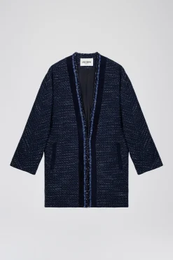 Manteau fluide en tweed marine
