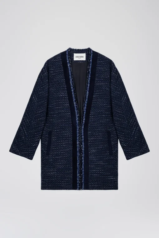 Manteau fluide en tweed marine