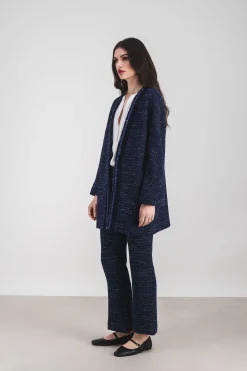 Manteau fluide en tweed marine