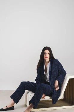 Manteau fluide en tweed marine