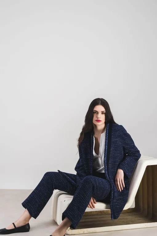 Manteau fluide en tweed marine
