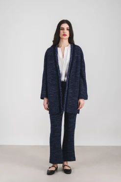 Manteau fluide en tweed marine