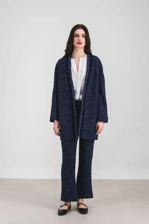 Manteau fluide en tweed marine