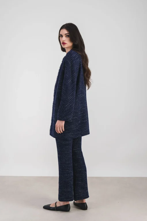 Manteau fluide en tweed marine