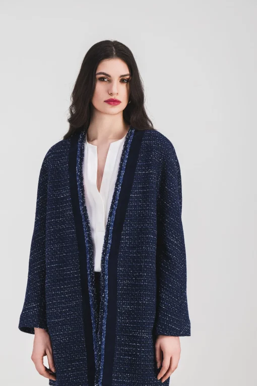 Manteau fluide en tweed marine