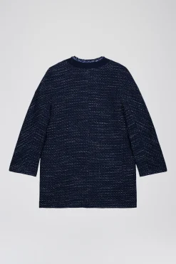 Manteau fluide en tweed marine