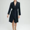 Manteau long en crêpe envers satin marine