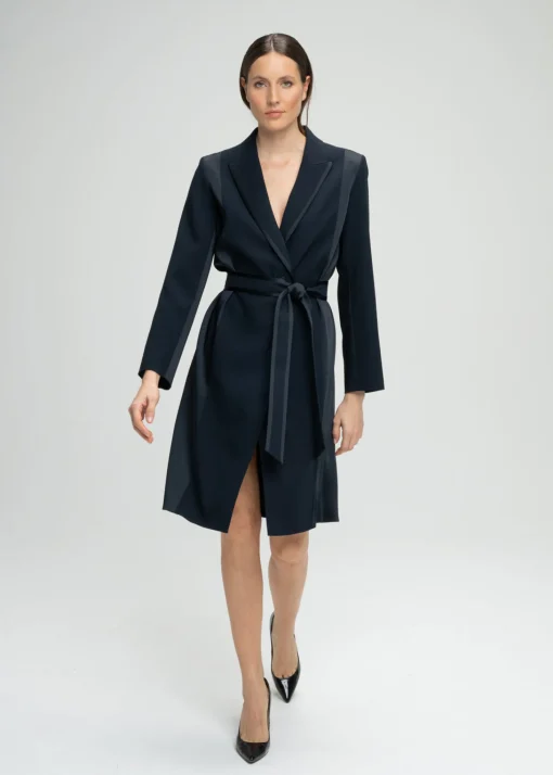 Manteau long en crêpe envers satin marine