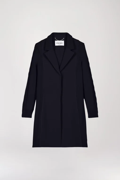 Manteau mi-long côtelé marine