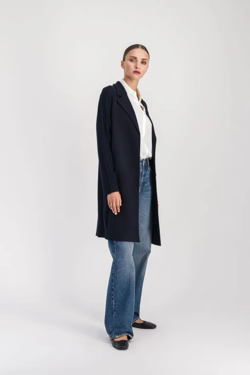 Manteau mi-long côtelé marine