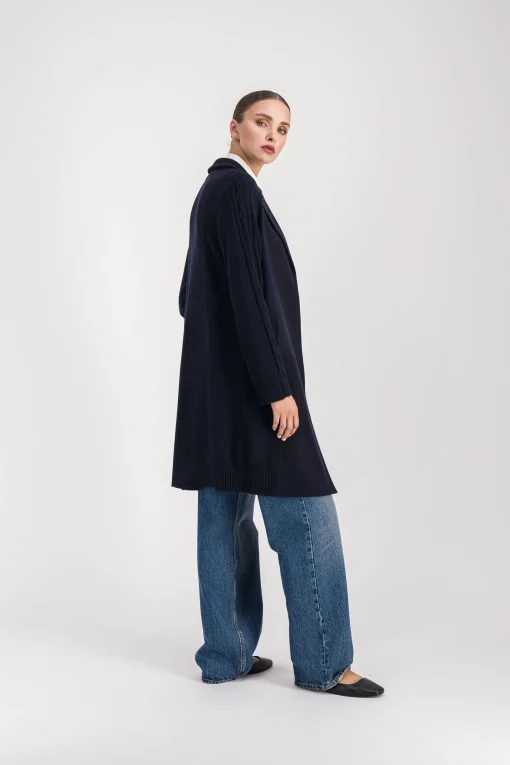 Manteau mi-long côtelé marine