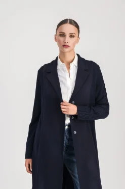 Manteau mi-long côtelé marine