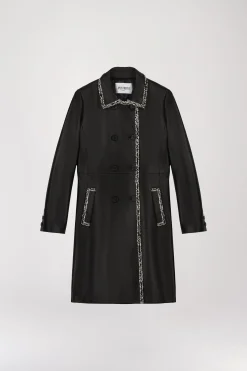 Manteau mi-long en cuir noir