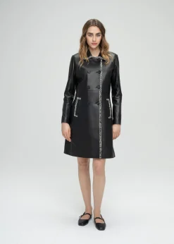 Manteau mi-long en cuir noir