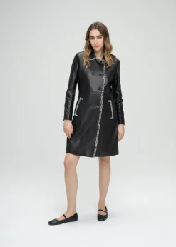 Manteau mi-long en cuir noir