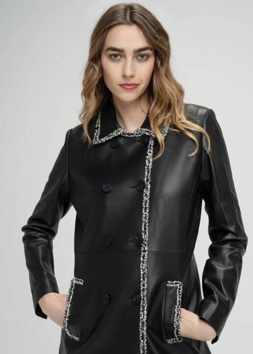 Manteau mi-long en cuir noir