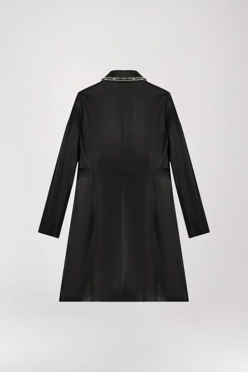 Manteau mi-long en cuir noir