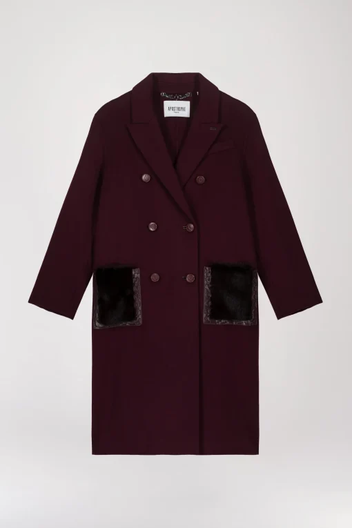 Manteau mi-long poches en fourrure muscat