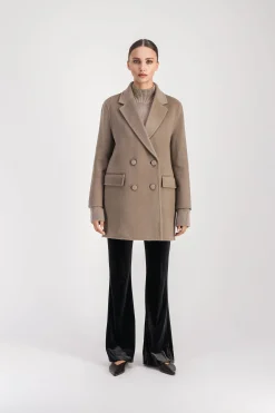 Manteau mi-long taupe moyen