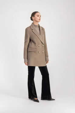 Manteau mi-long taupe moyen