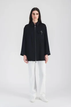 Manteau oversize en cachemire avec détails en cuir