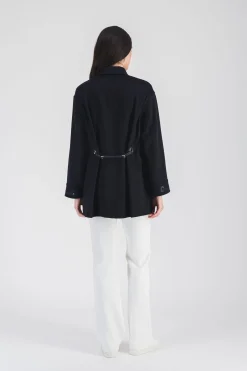 Manteau oversize en cachemire avec détails en cuir